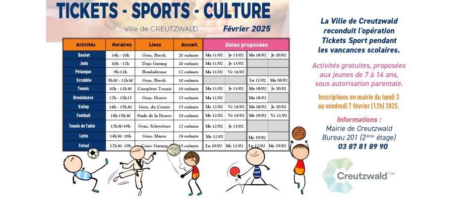 Tickets Sports Février 2025